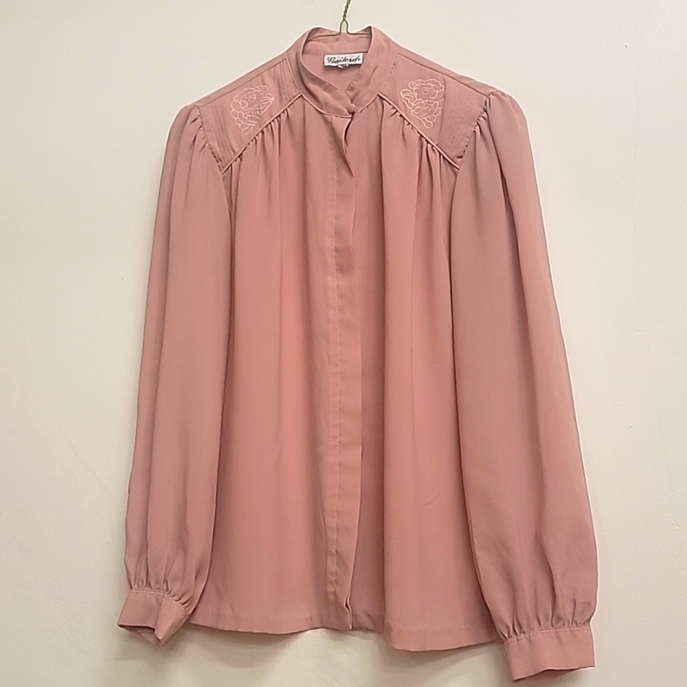 1980s Secretary Blouse Dusty Rose Vintage 12 excellent condition